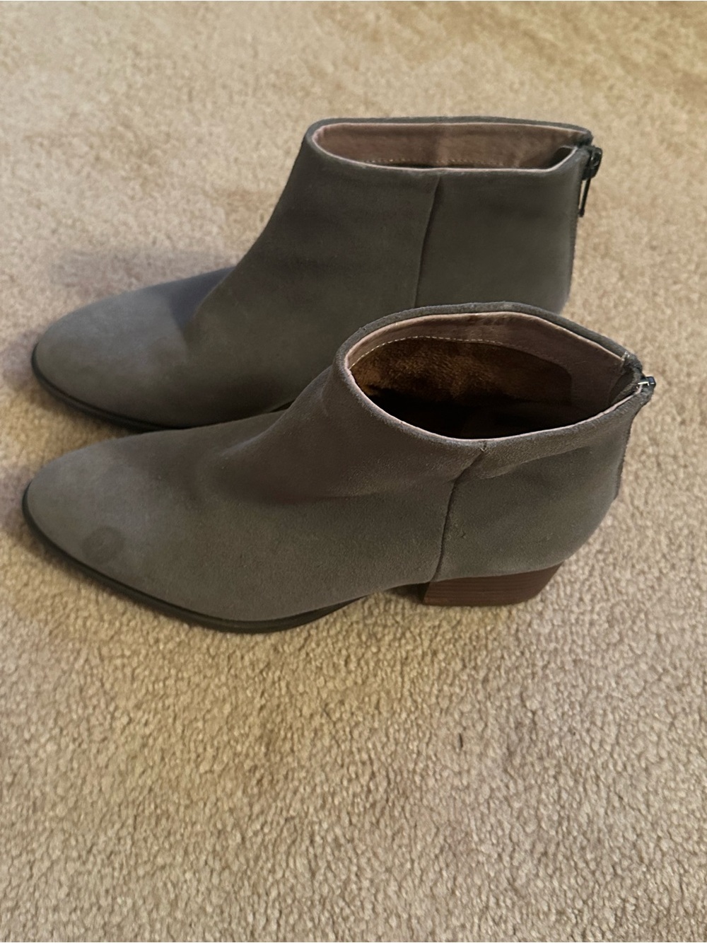 Seychelles Gray Suede Back-Zip Ankle Booties